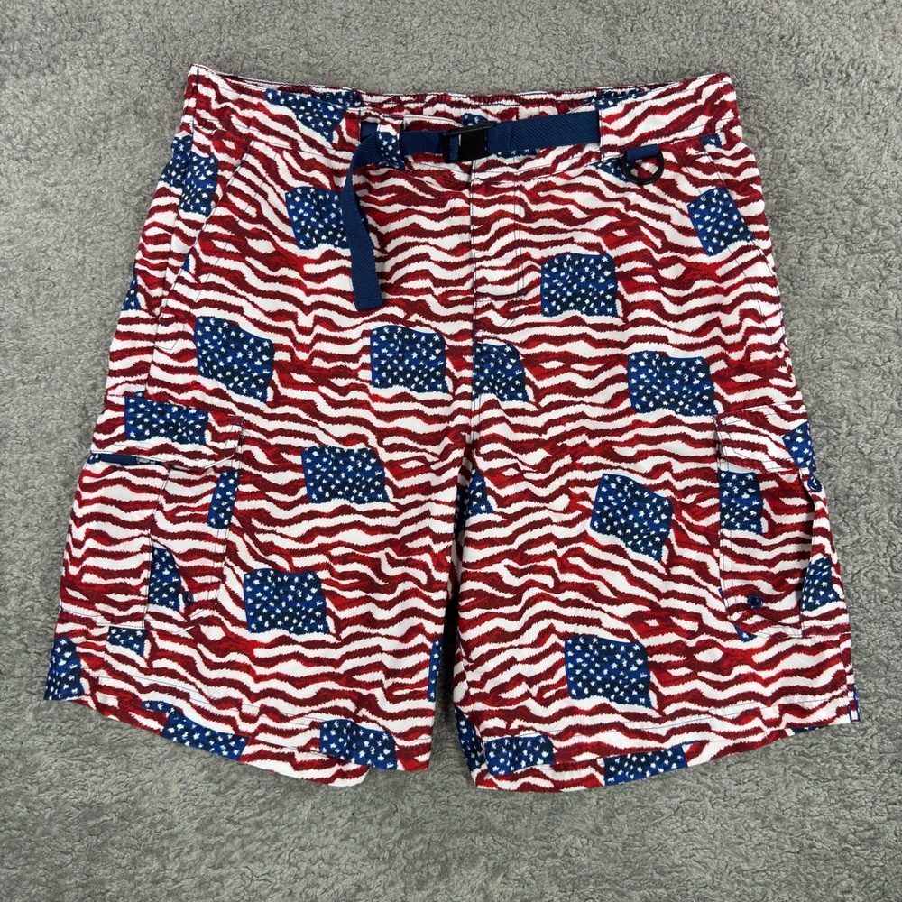 Cabelas Mens American Flag Swim Trunks Red White Blue Patriotic Shorts Sz‎ L USA
